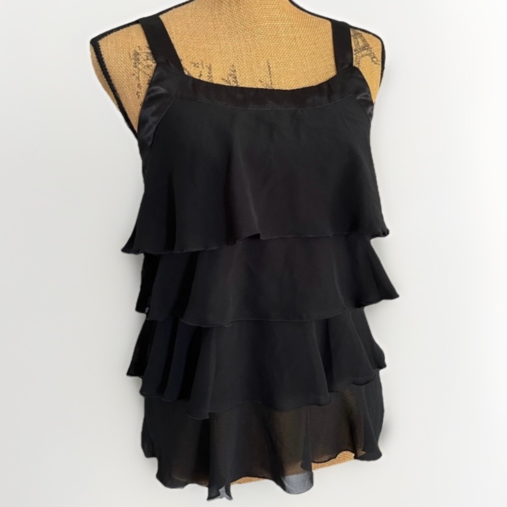 Limited Too Ruffled Camisole Top Satin Trim Black Junior Size XL